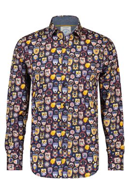 A Fish Named Fred A Fish Named Fred casual overhemd  donkerblauw geprint katoen slim fit