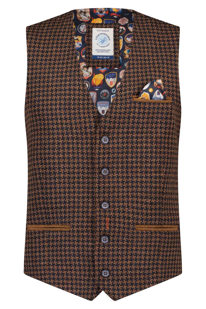 A Fish Named Fred gilet slim fit bruin geprint