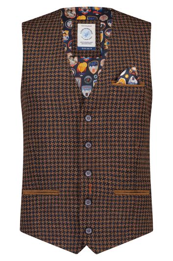 gilet A Fish Named Fred slim fit bruin geprint