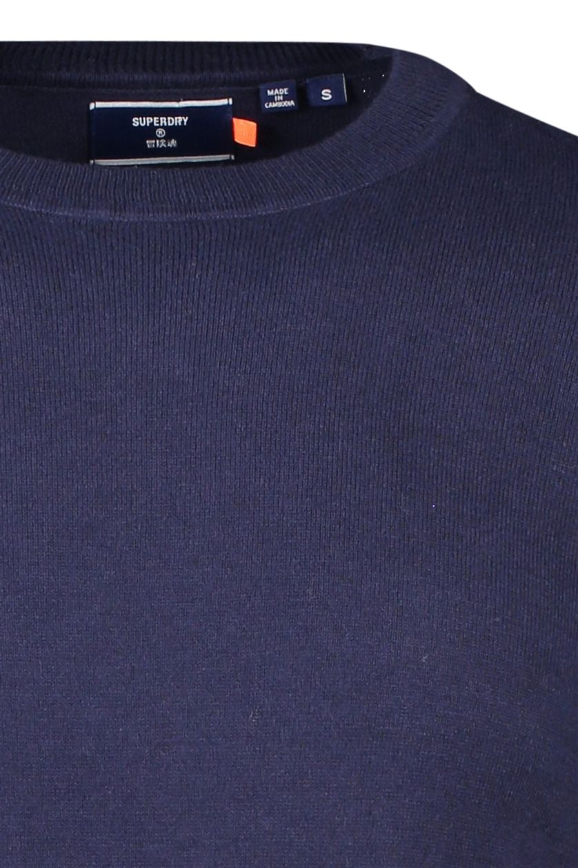 Superdry trui donkerblauw effen katoen ronde hals 