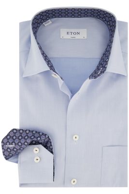 Eton Eton business overhemd  blauw effen katoen normale fit borstzak