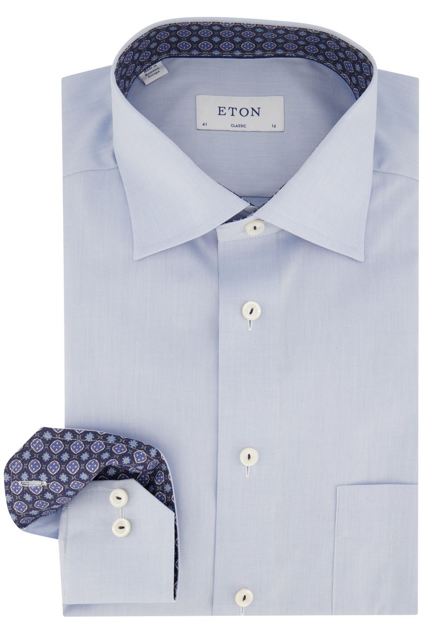 Eton business overhemd  blauw effen katoen normale fit borstzak