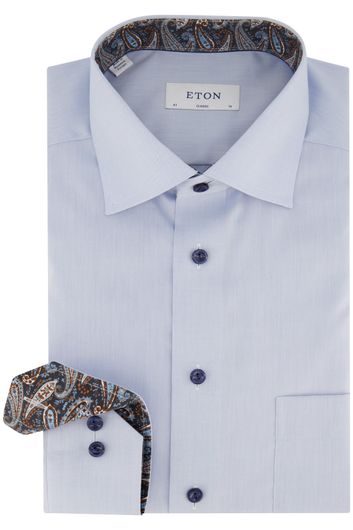 Eton business overhemd normale fit blauw effen katoen contrast boord