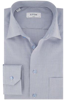 Eton Eton business overhemd borstzak normale fit blauw geruit katoen