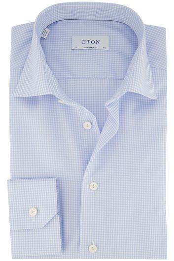 Eton business overhemd normale fit blauw geruit katoen