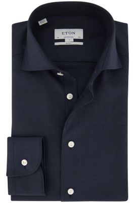 Eton Eton casual overhemd donkerblauw effen wol normale fit