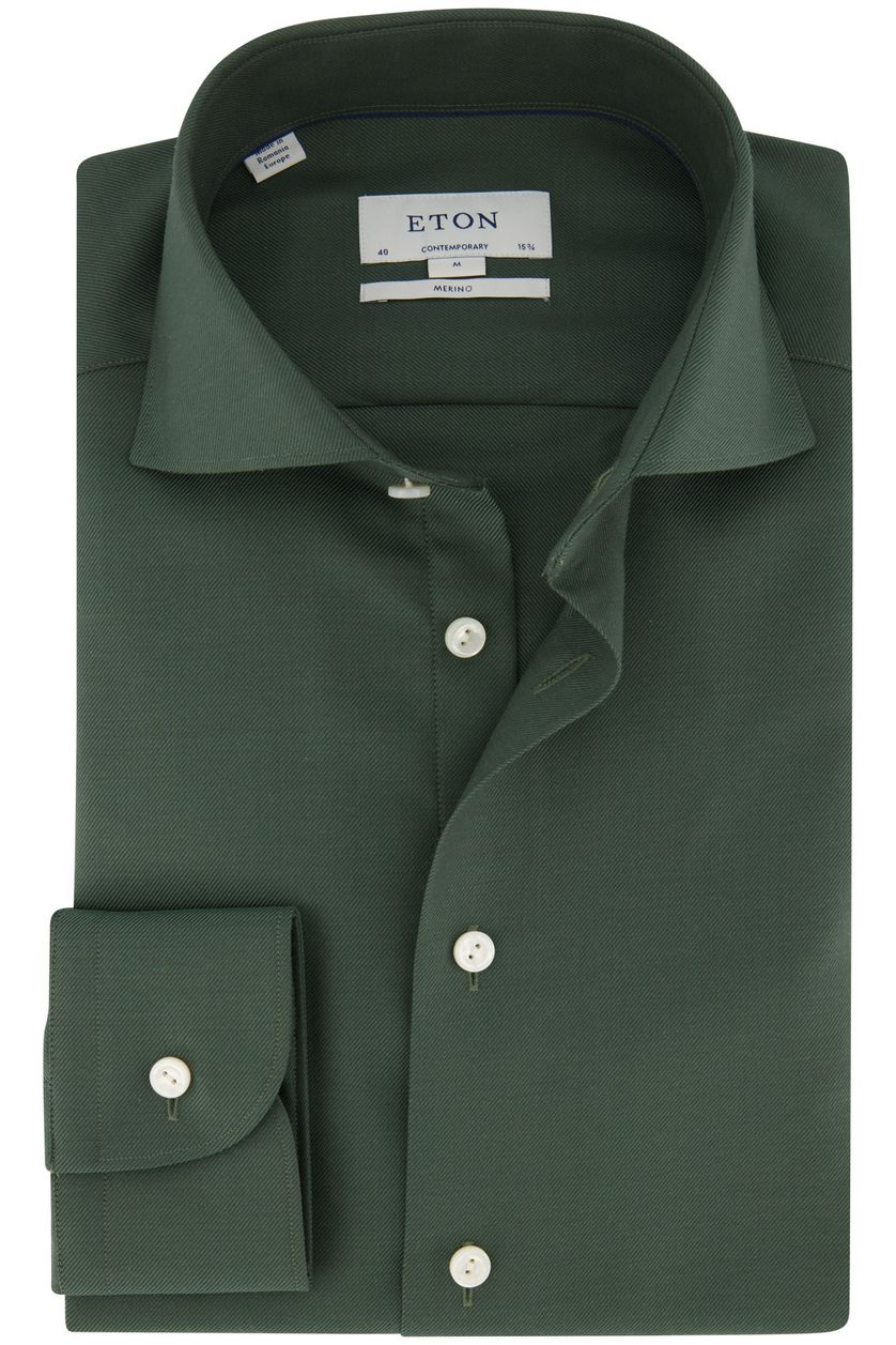 Eton casual overhemd groen effen normale fit