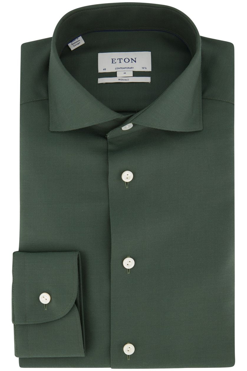 Eton casual overhemd groen effen normale fit