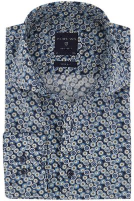 Profuomo Profuomo business overhemd slim fit blauw navy geprint katoen