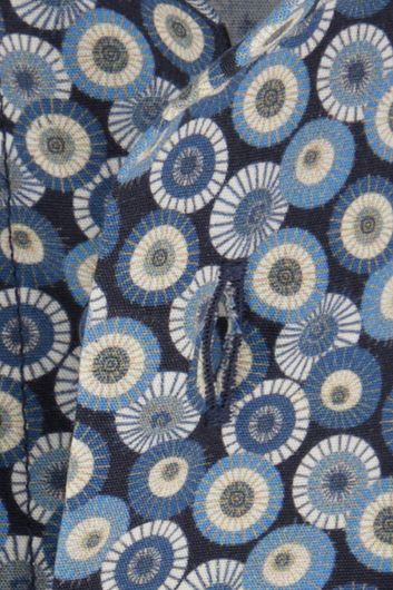 Profuomo business overhemd slim fit blauw navy geprint katoen