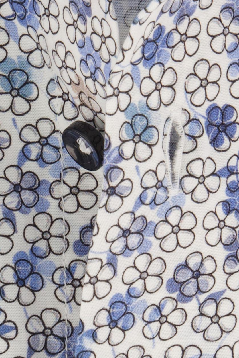 Profuomo business overhemd  blauw bloemetjes dessin katoen slim fit