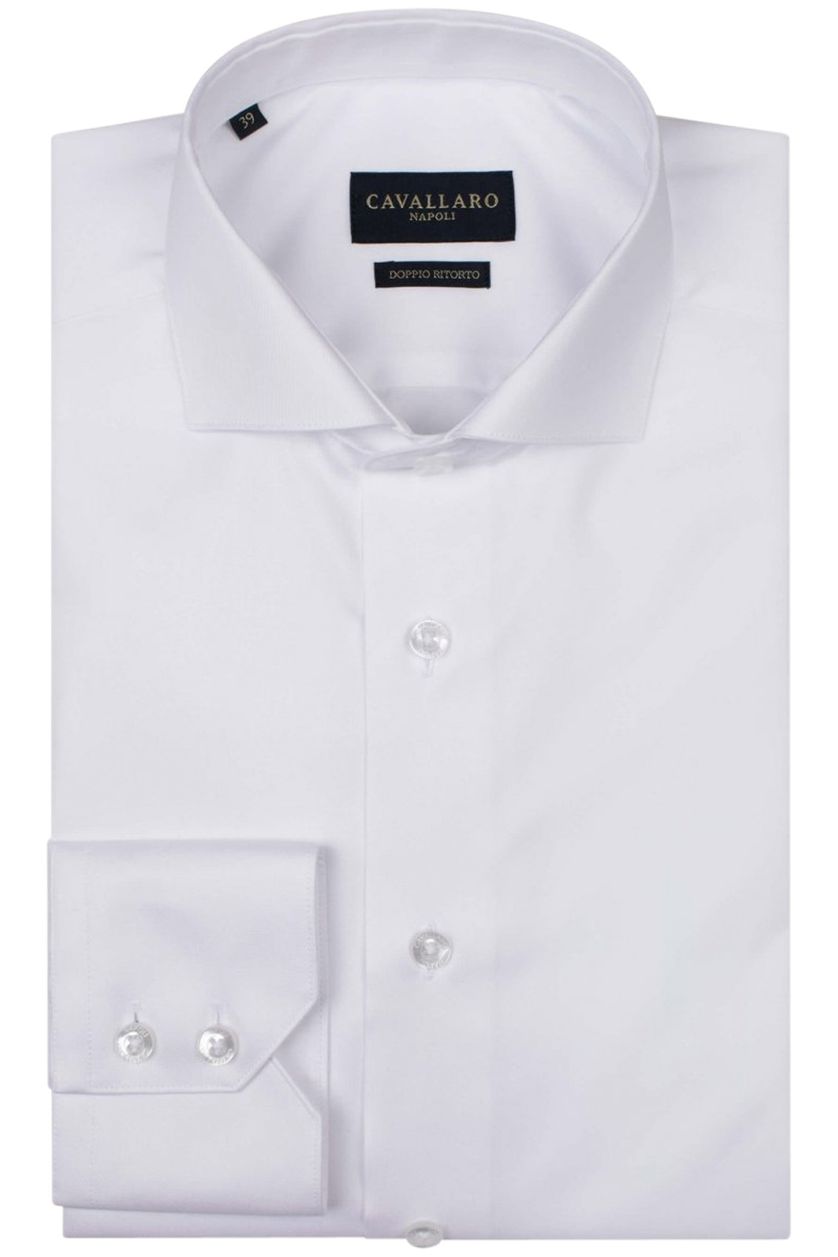 Cavallaro overhemd mouwlengte 7  wit effen katoen slim fit