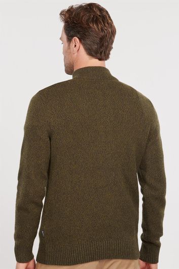 Barbour trui opstaande kraag met knopen groen effen wol