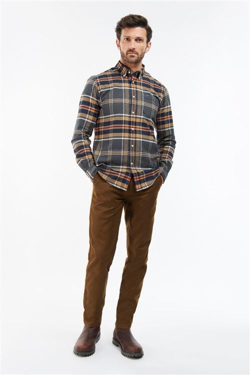 Barbour casual overhemd camel geruit flanel normale fit
