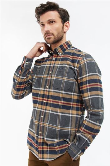 Barbour casual overhemd normale fit camel geruit flanel