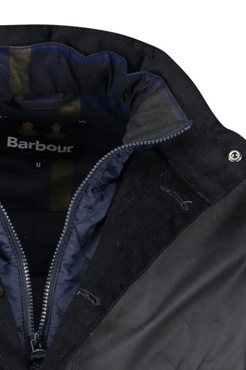 Barbour winterjas donkerblauw effen rits + knoop normale fit katoen