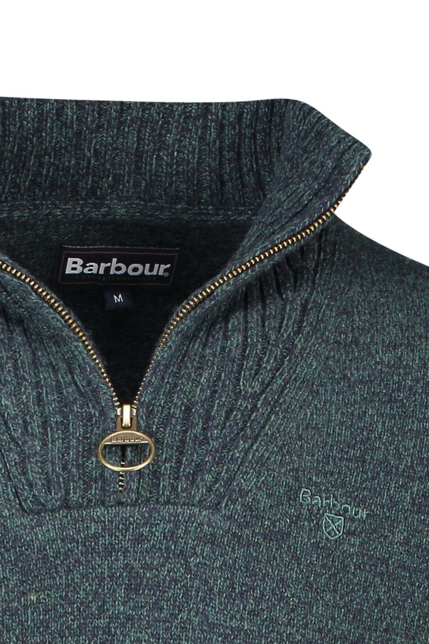 Barbour trui groen effen merinowol opstaande kraag 