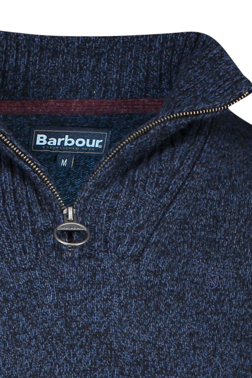 Barbour trui blauw effen wol opstaande kraag 