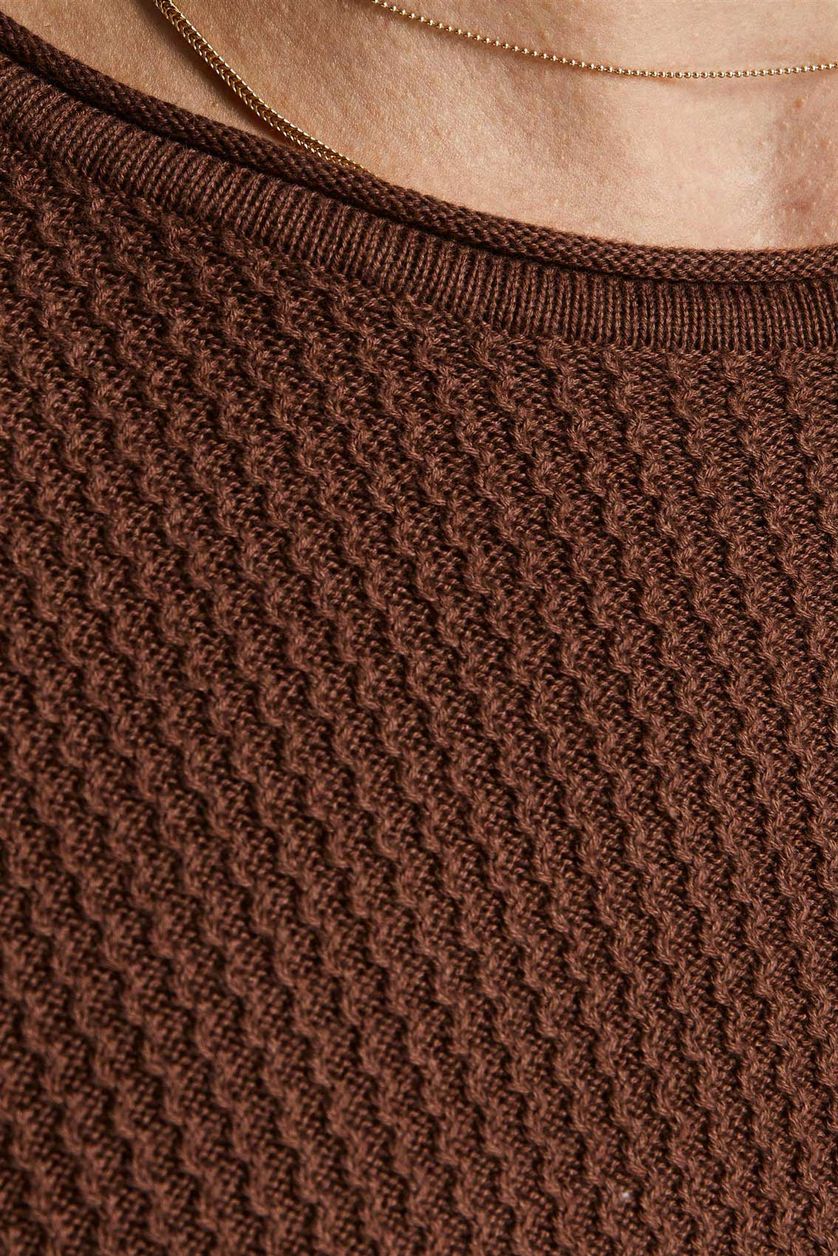 Jack & Jones trui Plus Size bruin effen katoen ronde hals 