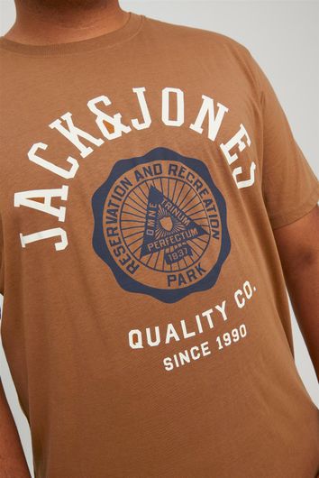 polo Jack & Jones Plus Size bruin effen katoen normale fit T-shirt Jack & Jones Plus Size bruin effen katoen normale fit