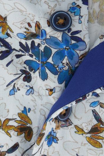 Portofino casual overhemd korte mouw wijde fit blauw geprint katoen