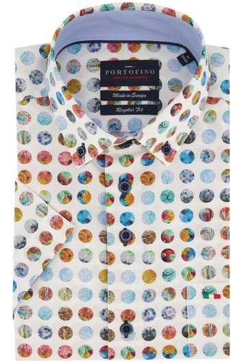 Portofino casual overhemd korte mouw wijde fit wit met multicolor print