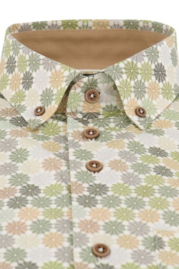 Portofino casual overhemd korte mouw wijde fit groen geprint katoen