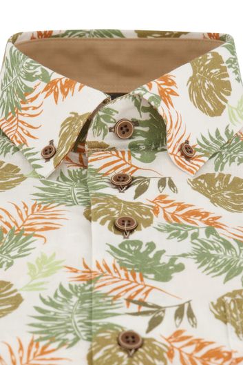 Portofino casual overhemd korte mouw wijde fit groen oranje geprint katoen