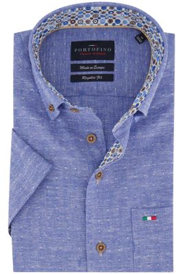 Portofino casual overhemd korte mouw Portofino blauw geprint linnen wijde fit 