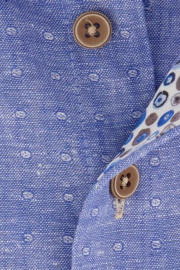 casual overhemd korte mouw Portofino blauw geprint linnen wijde fit 