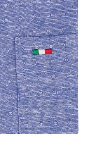 casual overhemd korte mouw Portofino blauw geprint linnen wijde fit 