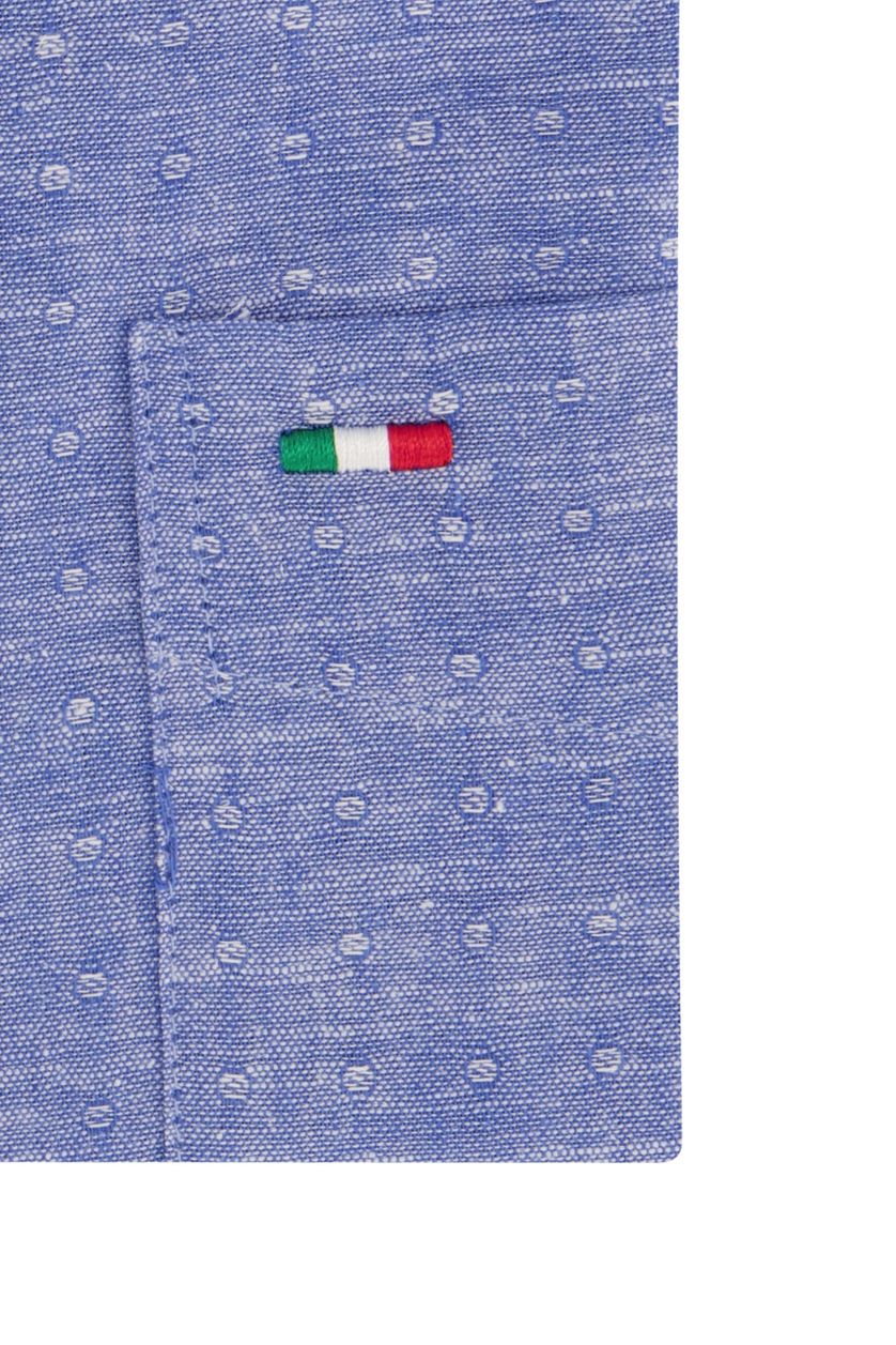 Portofino casual overhemd korte mouw blauw geprint linnen wijde fit