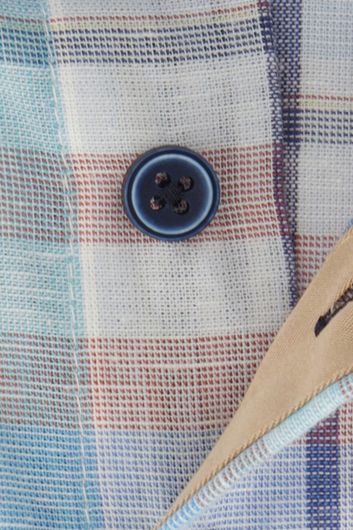 Portofino casual overhemd korte mouw wijde fit blauw beige geruit katoen