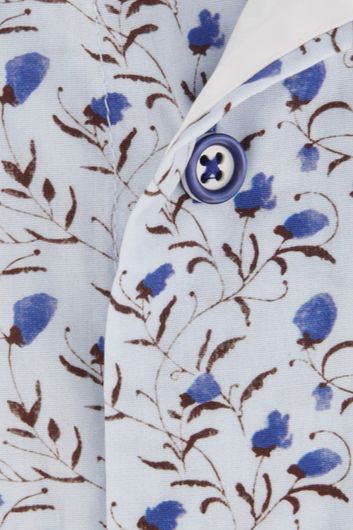 Portofino casual overhemd korte mouw  wijde fit lichtblauw geprint katoen