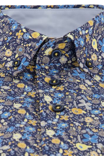 casual overhemd korte mouw Portofino  donkerblauw geprint katoen wijde fit 