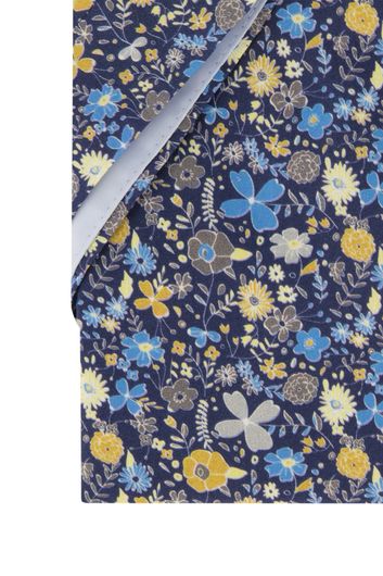 Portofino overhemd korte mouw donkerblauw bloemenprint