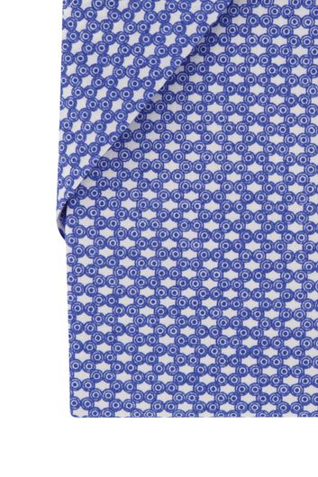 Portofino casual korte mouwen overhemd wijde fit blauw geprint katoen