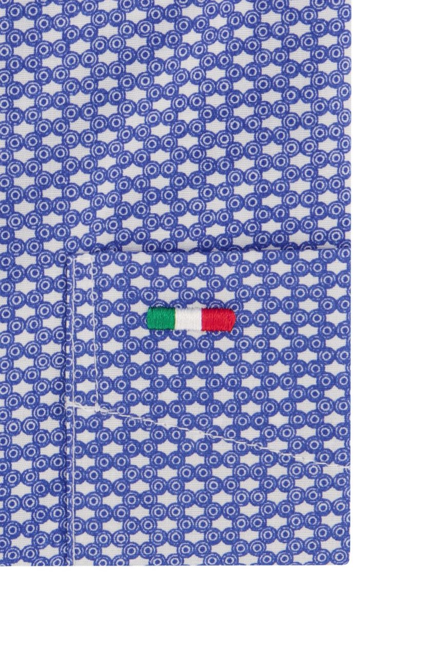 Portofino overhemd korte mouw  blauw met print katoen