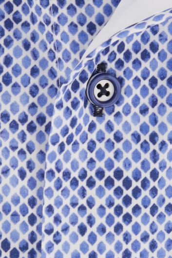 Portofino casual overhemd korte mouwen wijde fit blauw geprint katoen