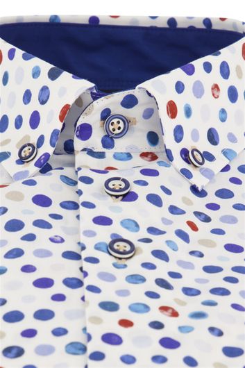 Portofino casual overhemd korte mouw  wijde fit blauw wit gestipt katoen