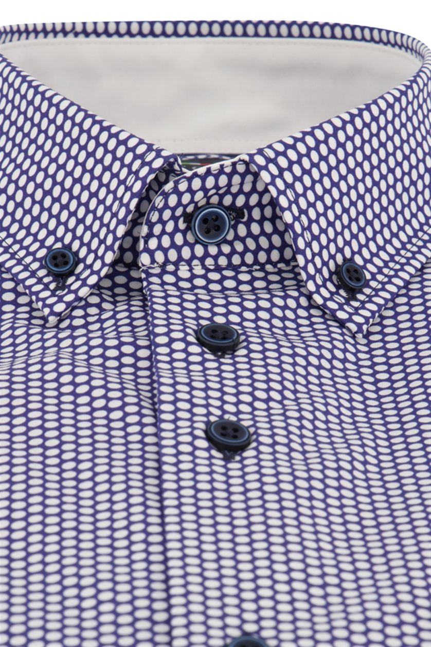 Portofino casual overhemd korte mouw paars geprint katoen wijde fit