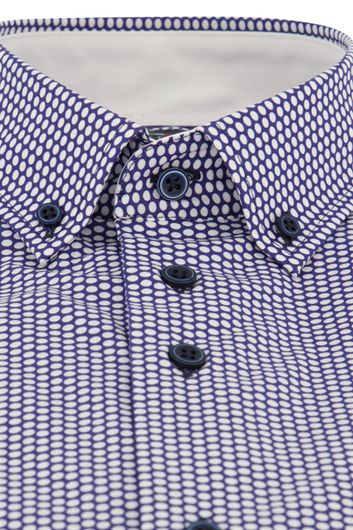 Portofino casual overhemd korte mouw wijde fit paars geprint katoen