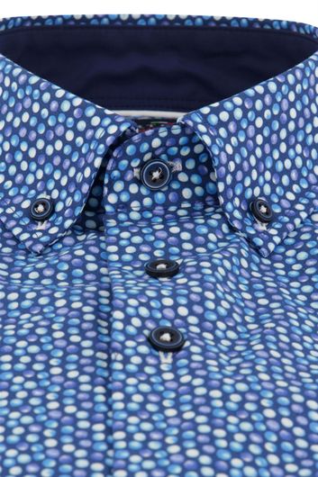 casual overhemd korte mouw Portofino  blauw geprint katoen wijde fit 