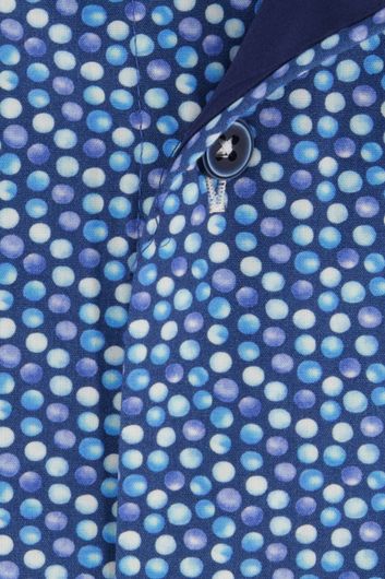 Overhemd korte mouw Portofino casual wijde fit blauw geprint katoen