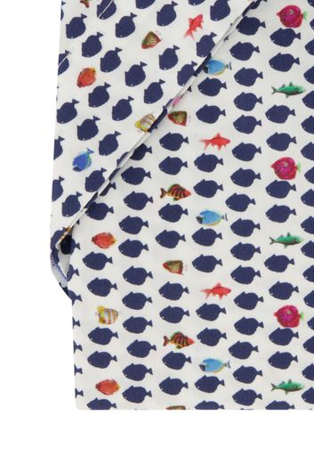 Portofino casual overhemd korte mouw  wijde fit wit vissen print katoen