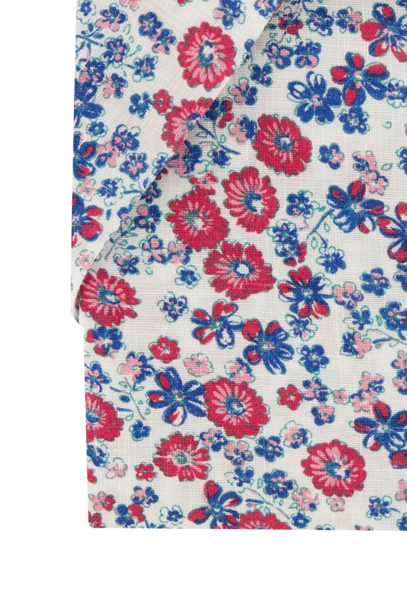 Portofino casual overhemd korte mouw blauw bloemenprint linnen wijde fit