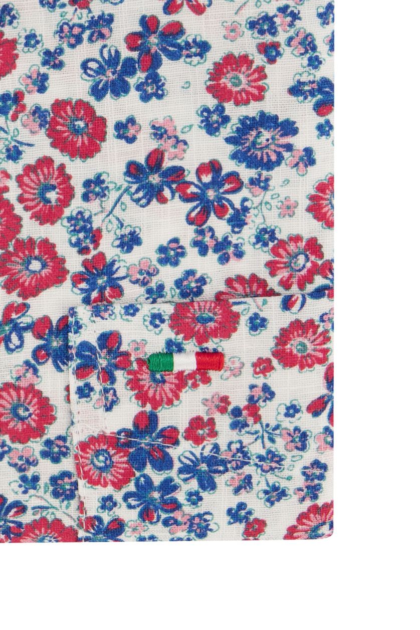 Portofino casual overhemd korte mouw blauw bloemenprint linnen wijde fit