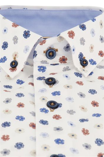 Portofino casual overhemd korte mouw  wijde fit wit bloementjes katoen