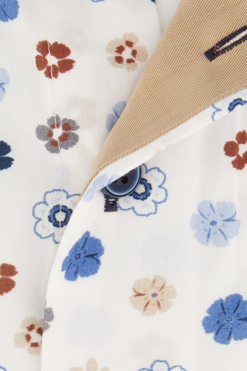 Portofino overhemd korte mouw wit met multicolor bloemen print Regular Fit