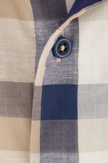 casual overhemd korte mouw Portofino  donkerblauw geruit katoen wijde fit 